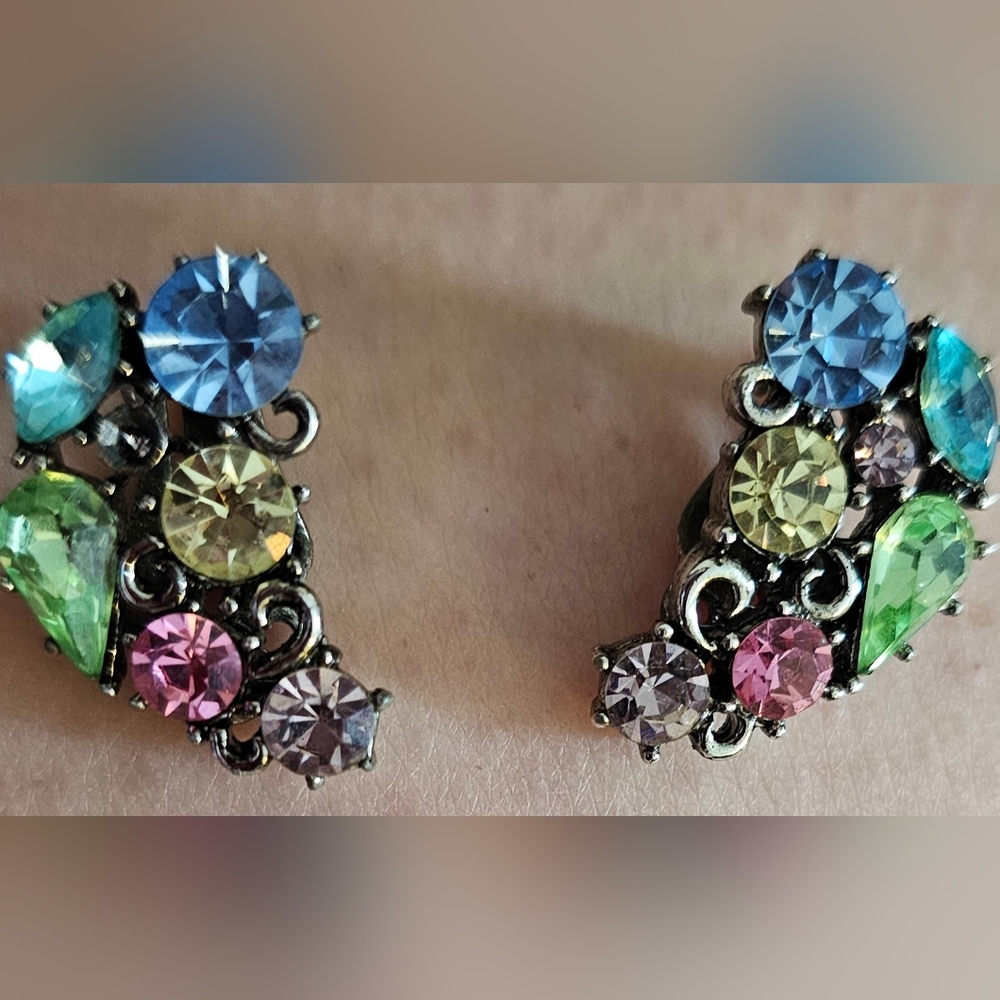 Pair of Signed LISNER Pastel Fruit Salad Style Rhinestone Earrings.